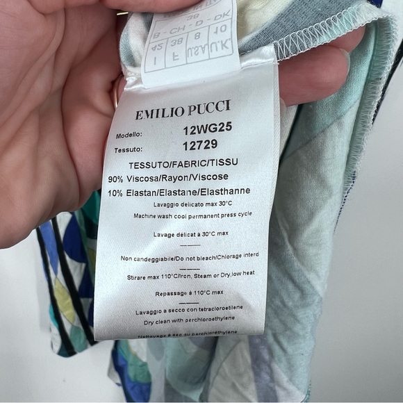 Emilio Pucci Blue Yellow Abstract Fold Over Twist Waist Stretch Maxi Skirt - Picture 10 of 11